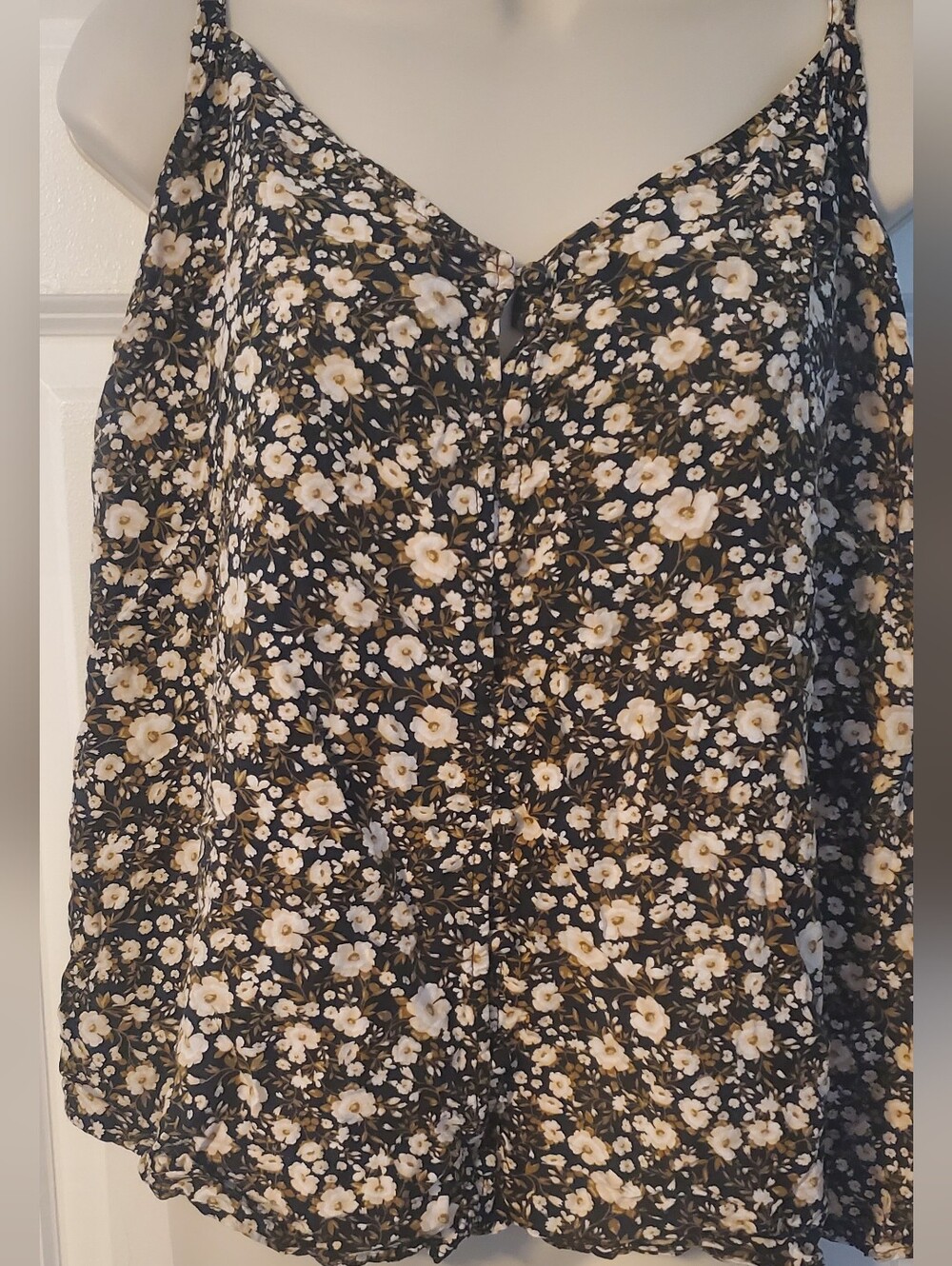 Old Navy Black and Cream Floral Tank Top with  Buttons